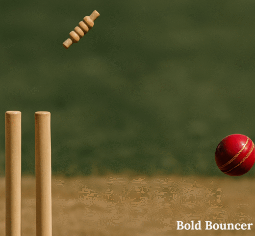 Flying cricket bail over stumps on pitch – representing a key moment in World Test Championship.