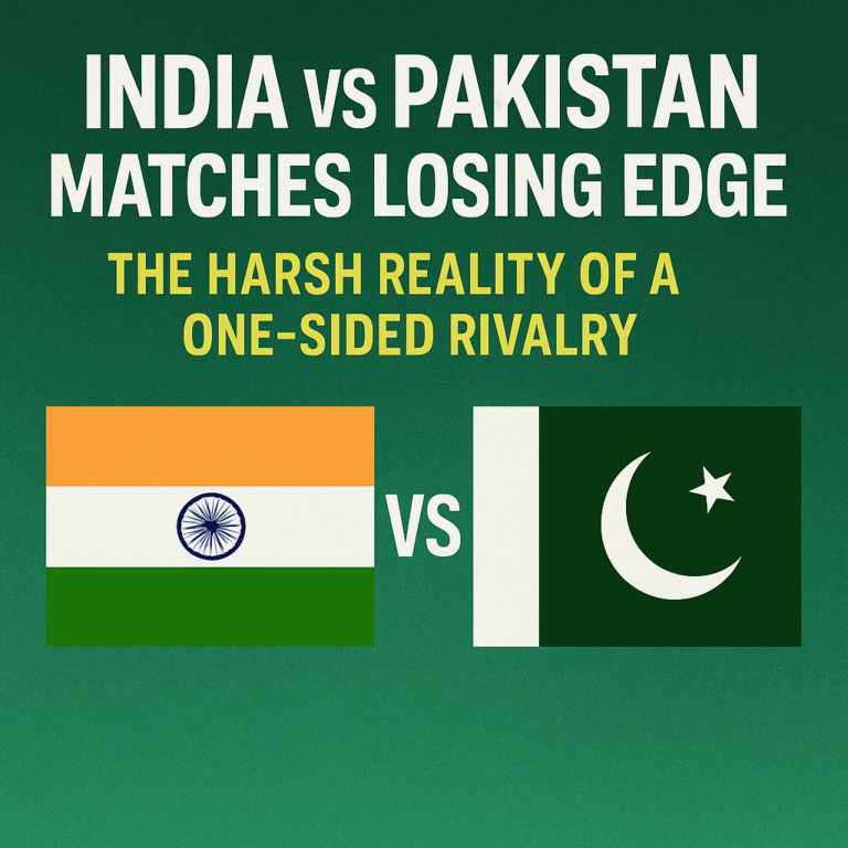 India vs Pakistan matches losing edge graphic showing national flags and the rivalry’s one-sided reality.